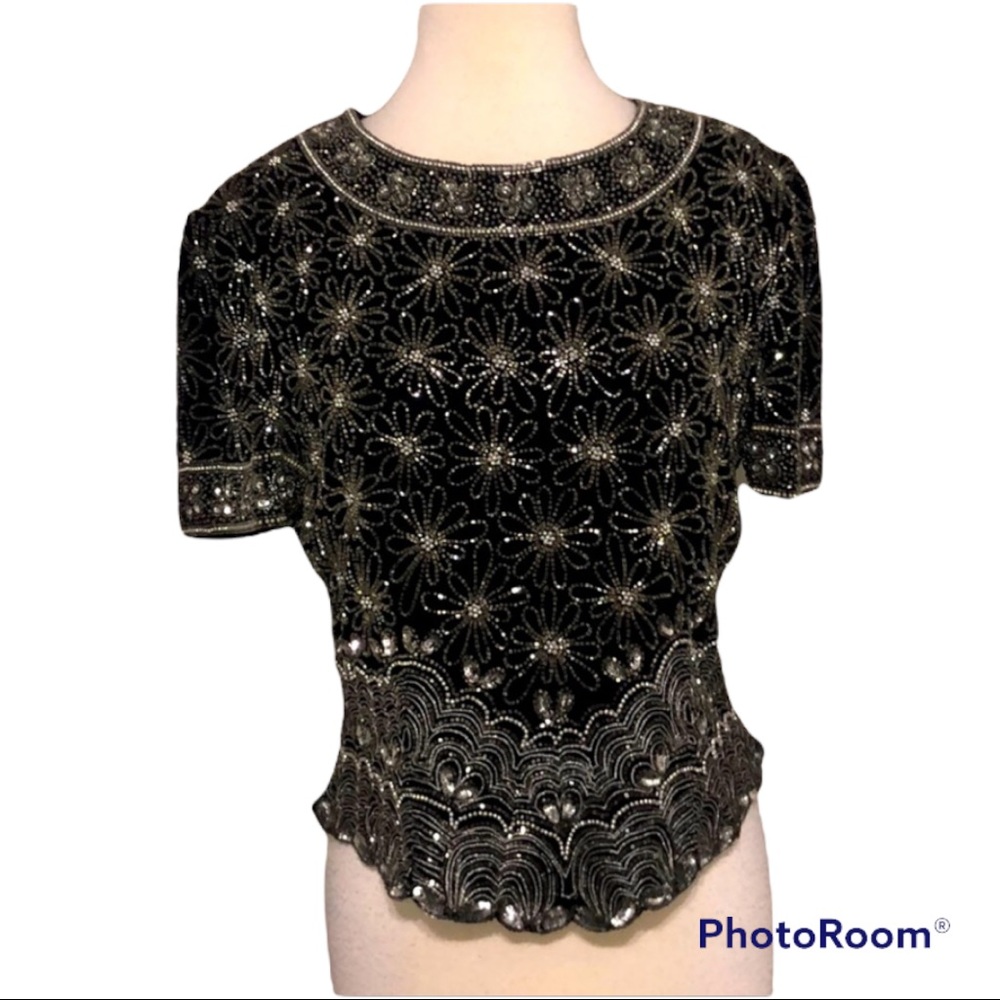 Papell Boutique Evening  beaded embellished top, M